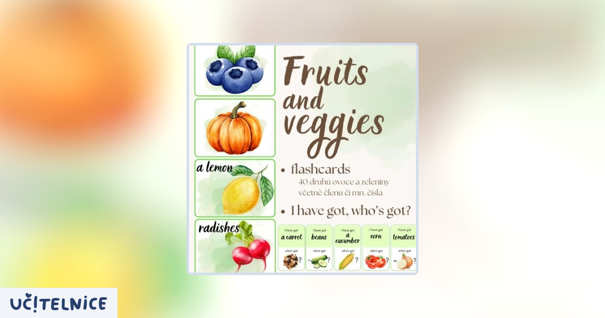 Fruits and veggies - flashcard set | Učitelnice