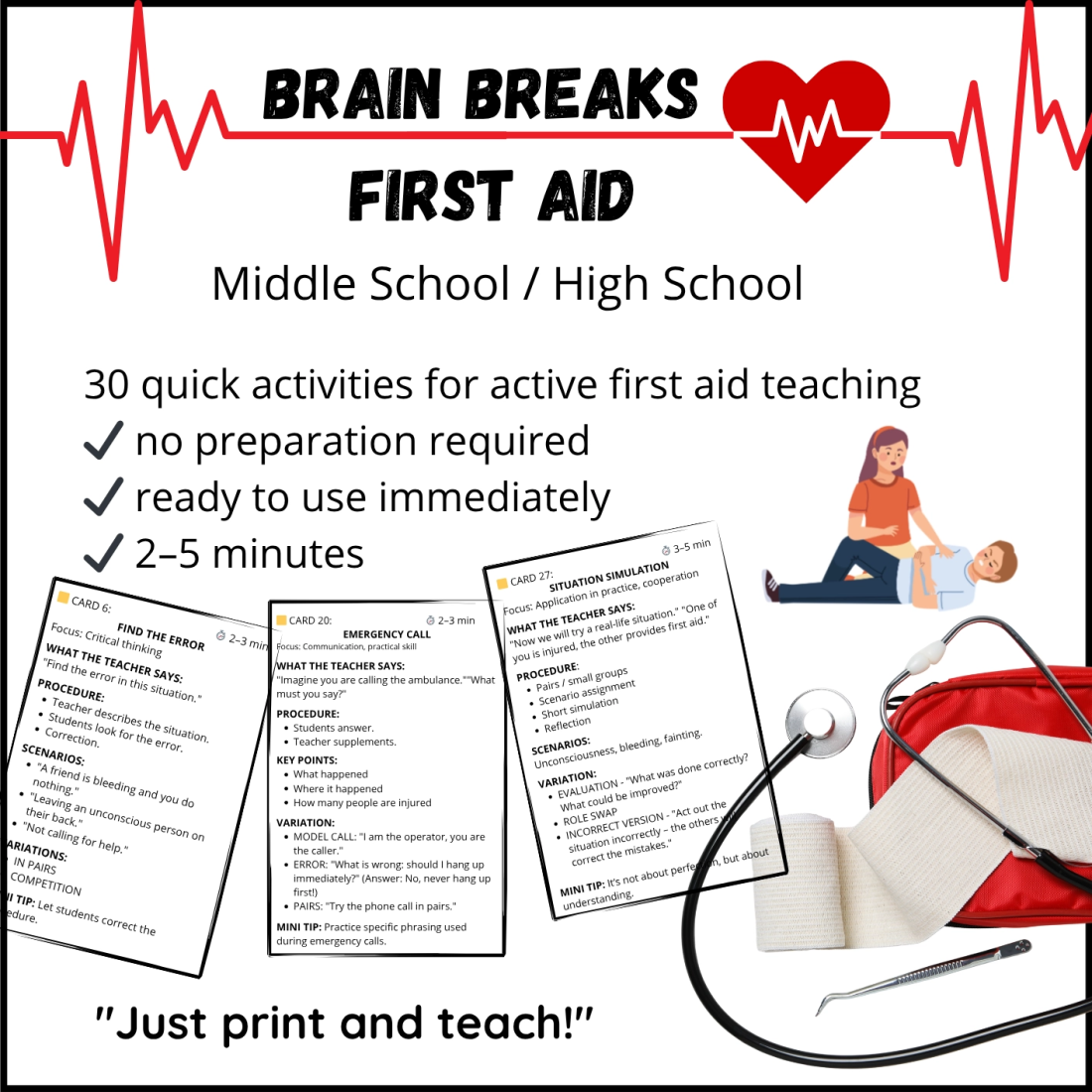 First Aid Brain Breaks: 30 Active Review Games | Učitelnice