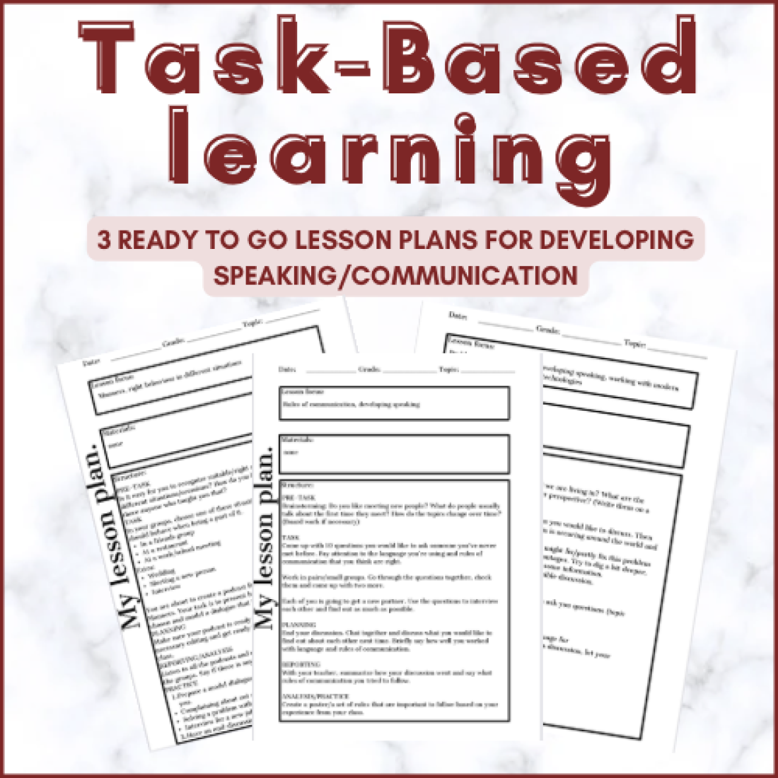 Task-based learning | Set of 3 lesson plans | Developing speaking ...