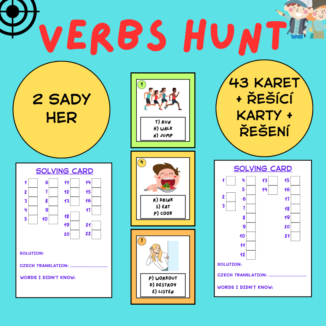 VERBS HUNT - 2 SADY pro hledání sloves | Učitelnice