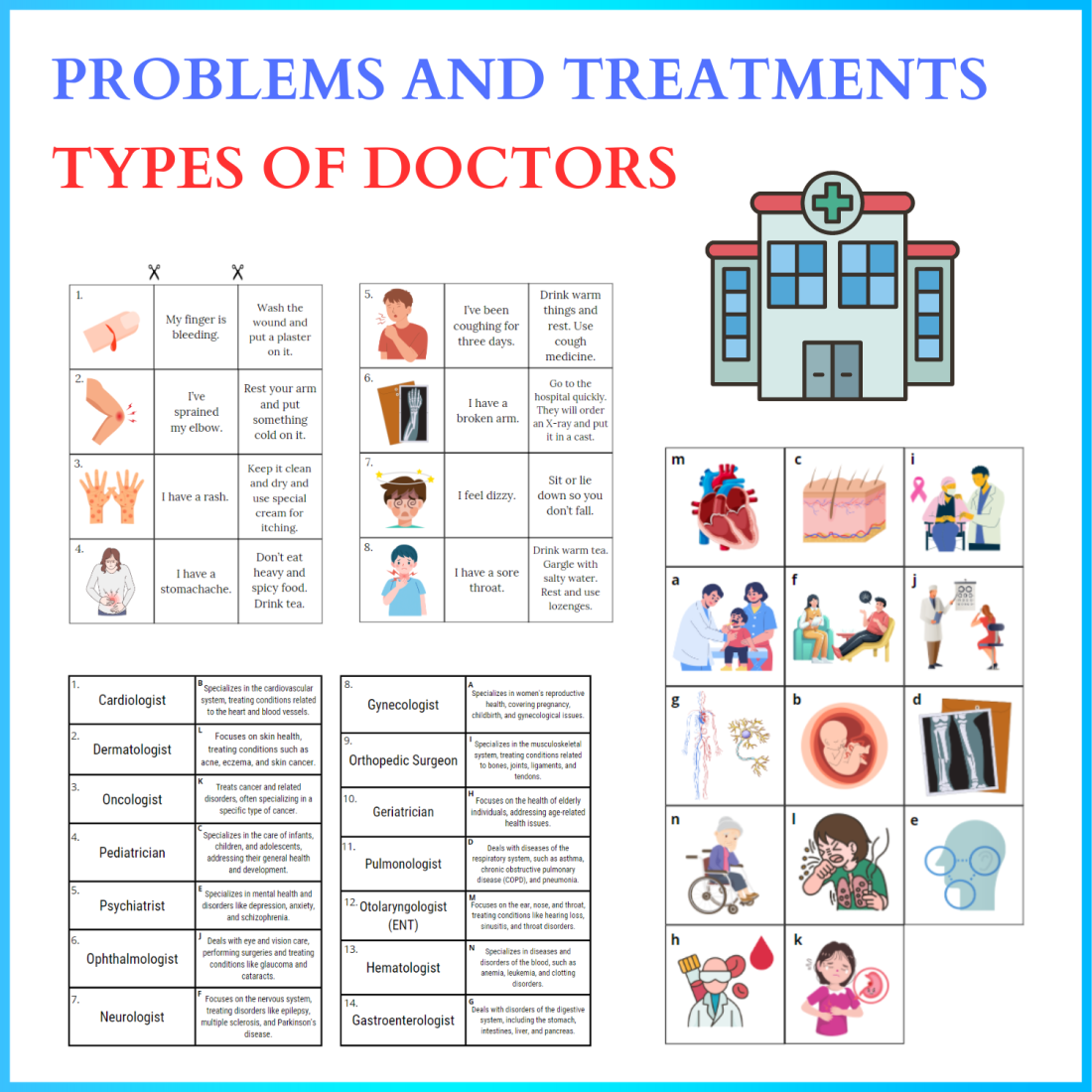 HEALTH PROBLEMS AND TREATMENTS, TYPES OF DOCTORS | Učitelnice