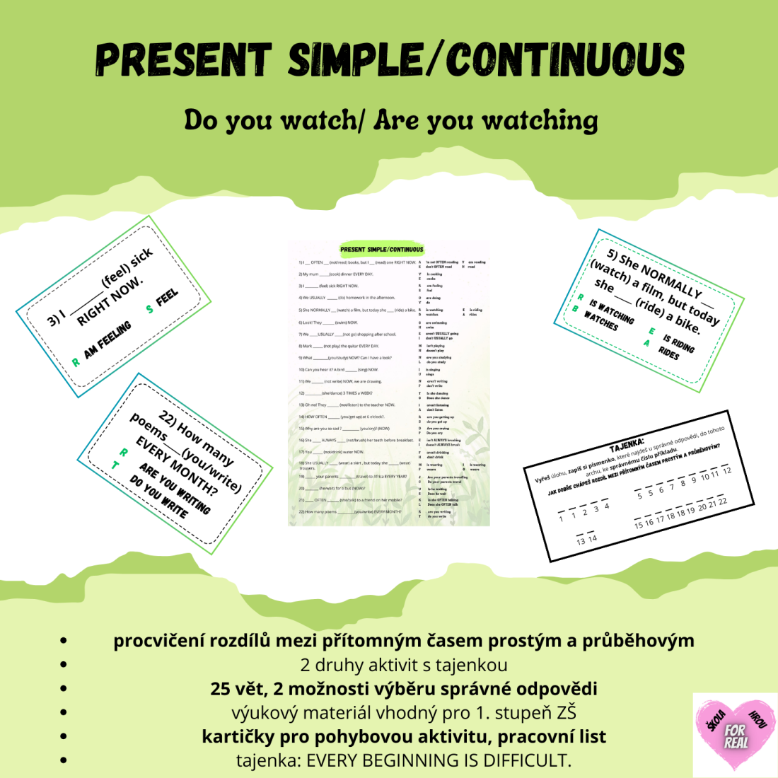 Continuous List Present simple/continuous pracovní list s tajenkou | Učitelnice