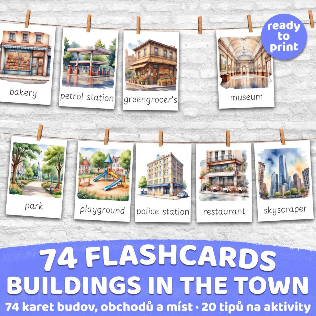 FLASHCARDS BUILDINGS IN THE TOWN | Karty a 20 aktivit do výuky | Učitelnice