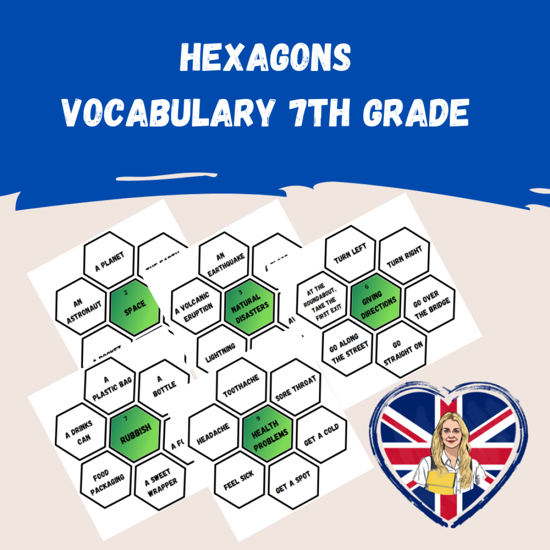 HEXAGONS - VOCABULARY 7TH GRADE | Učitelnice