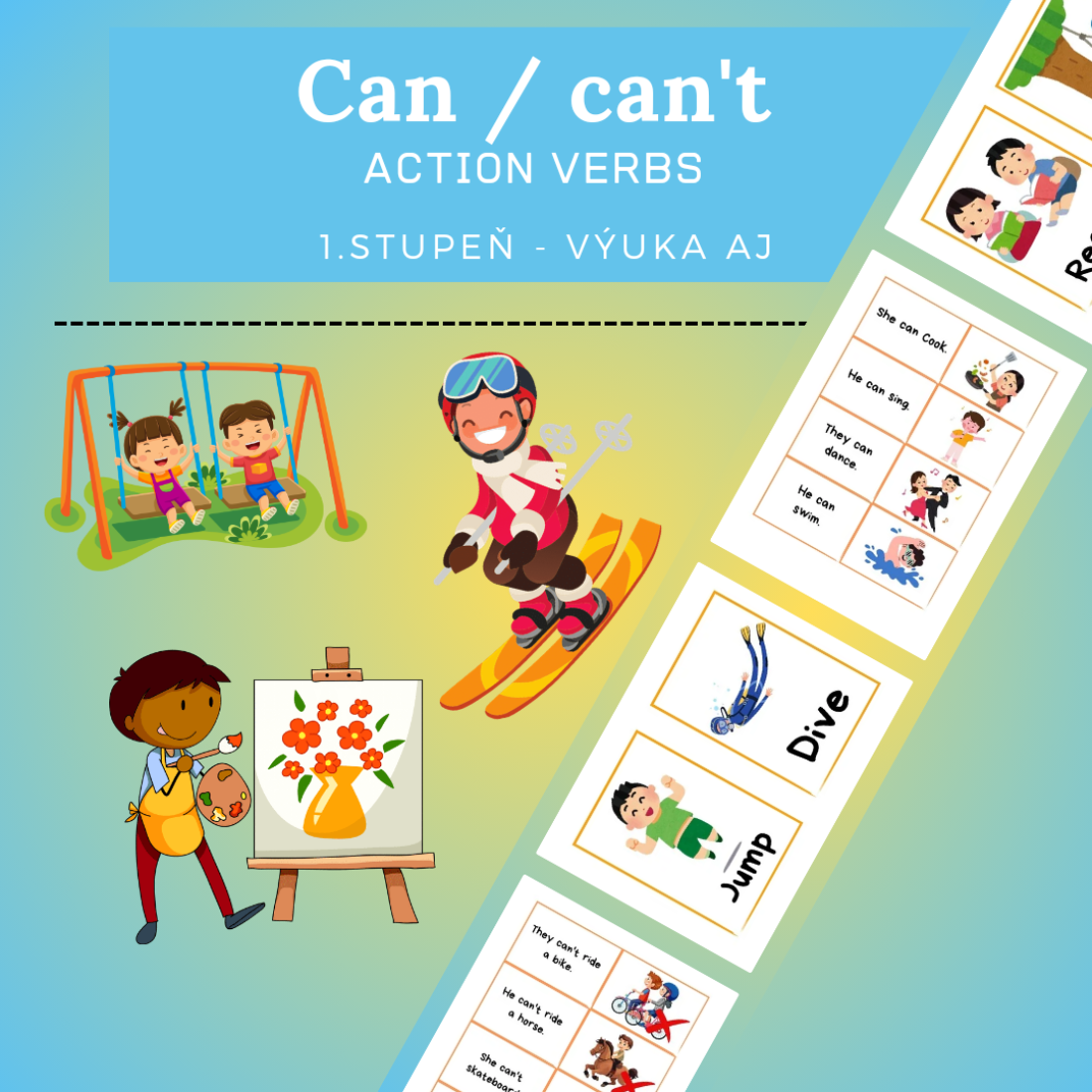 Can / can't + action verbs. | Učitelnice