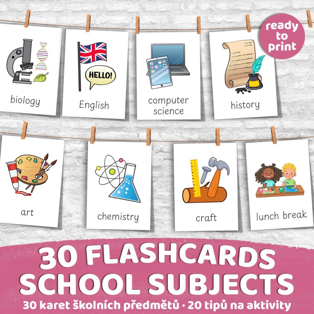 FLASHCARDS SCHOOL SUBJECTS | Karty a 20 aktivit do výuky | Učitelnice