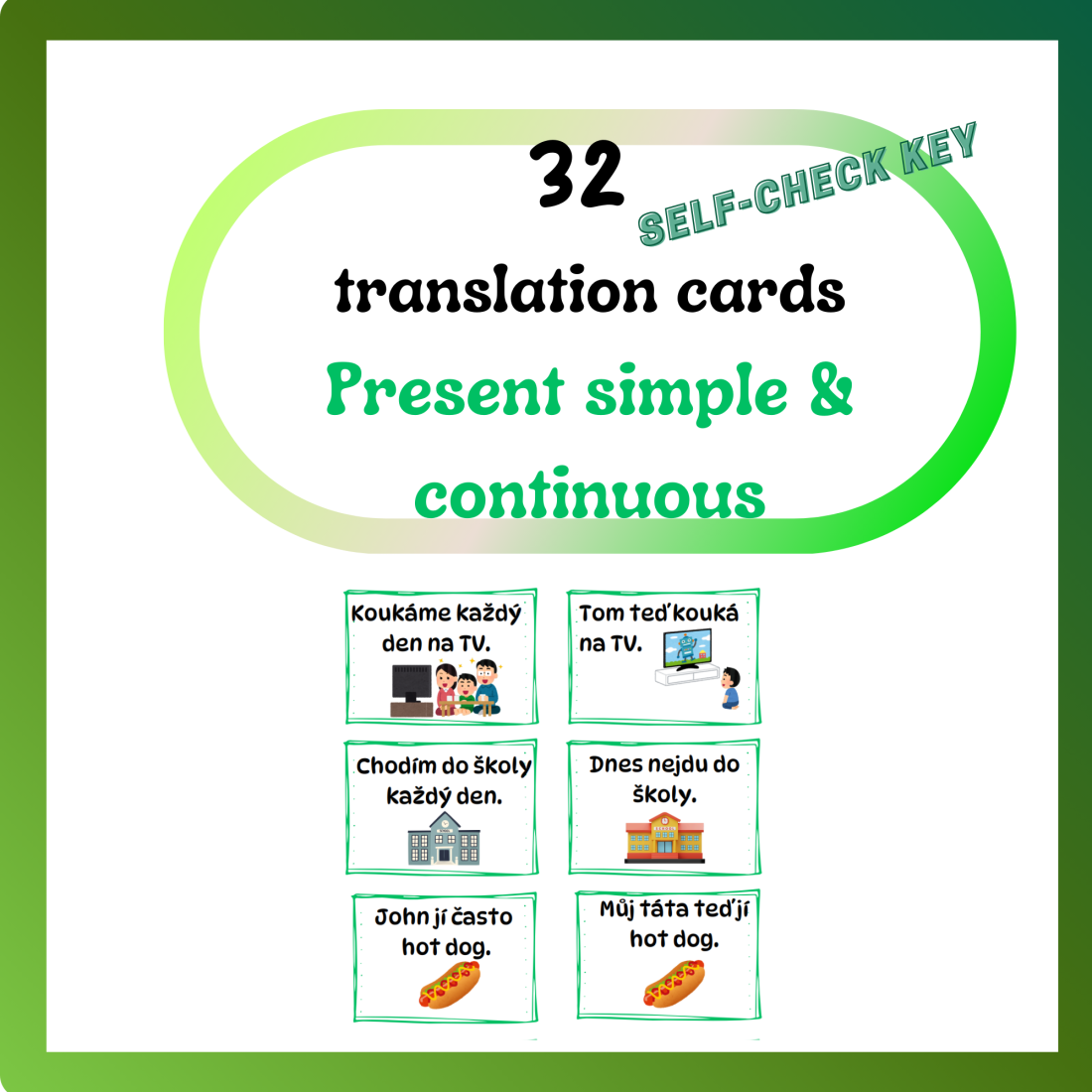 Present Simple Translate Translation cards & present simple and continuous | Učitelnice