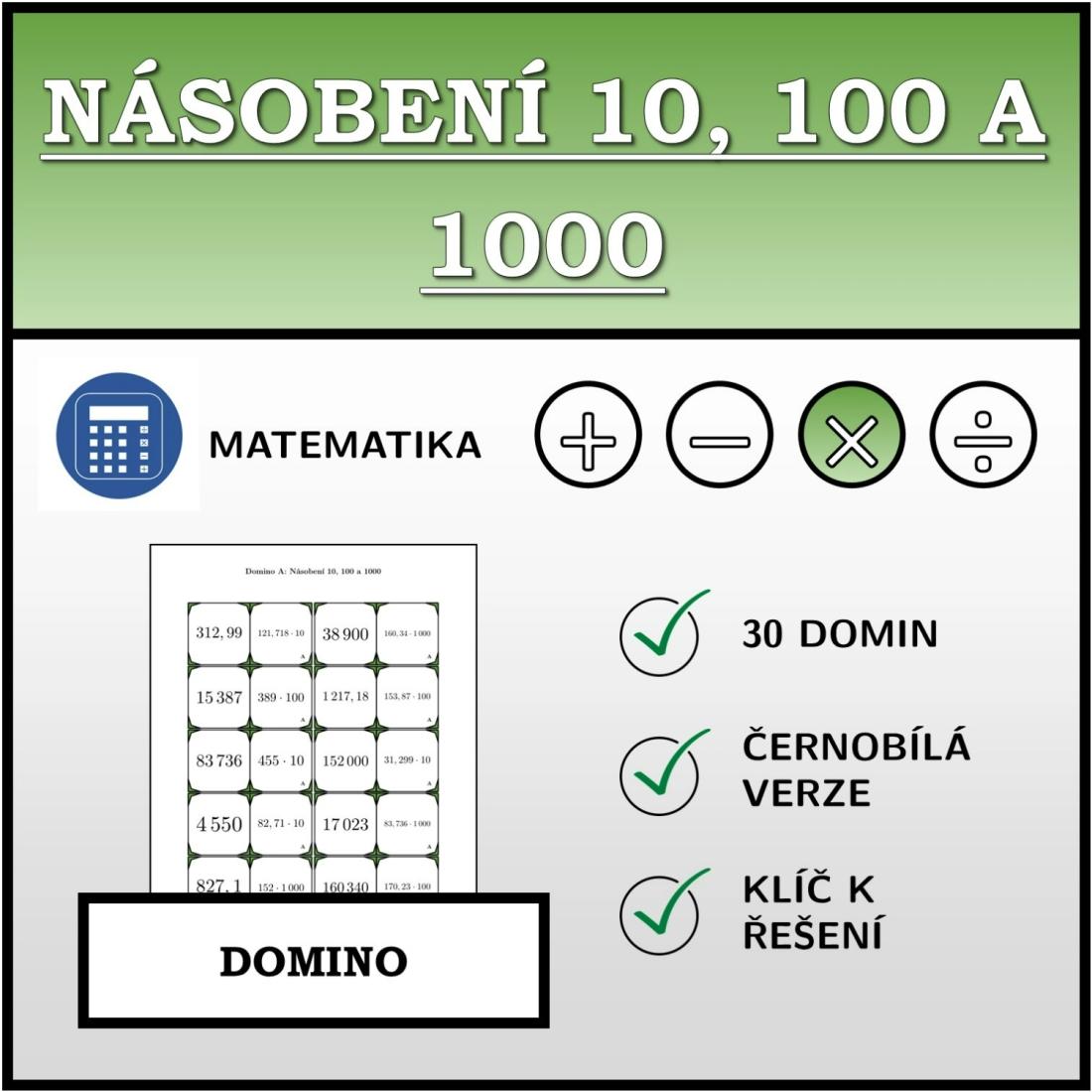 Domino - Násobení 10, 100 a 1000 | Učitelnice