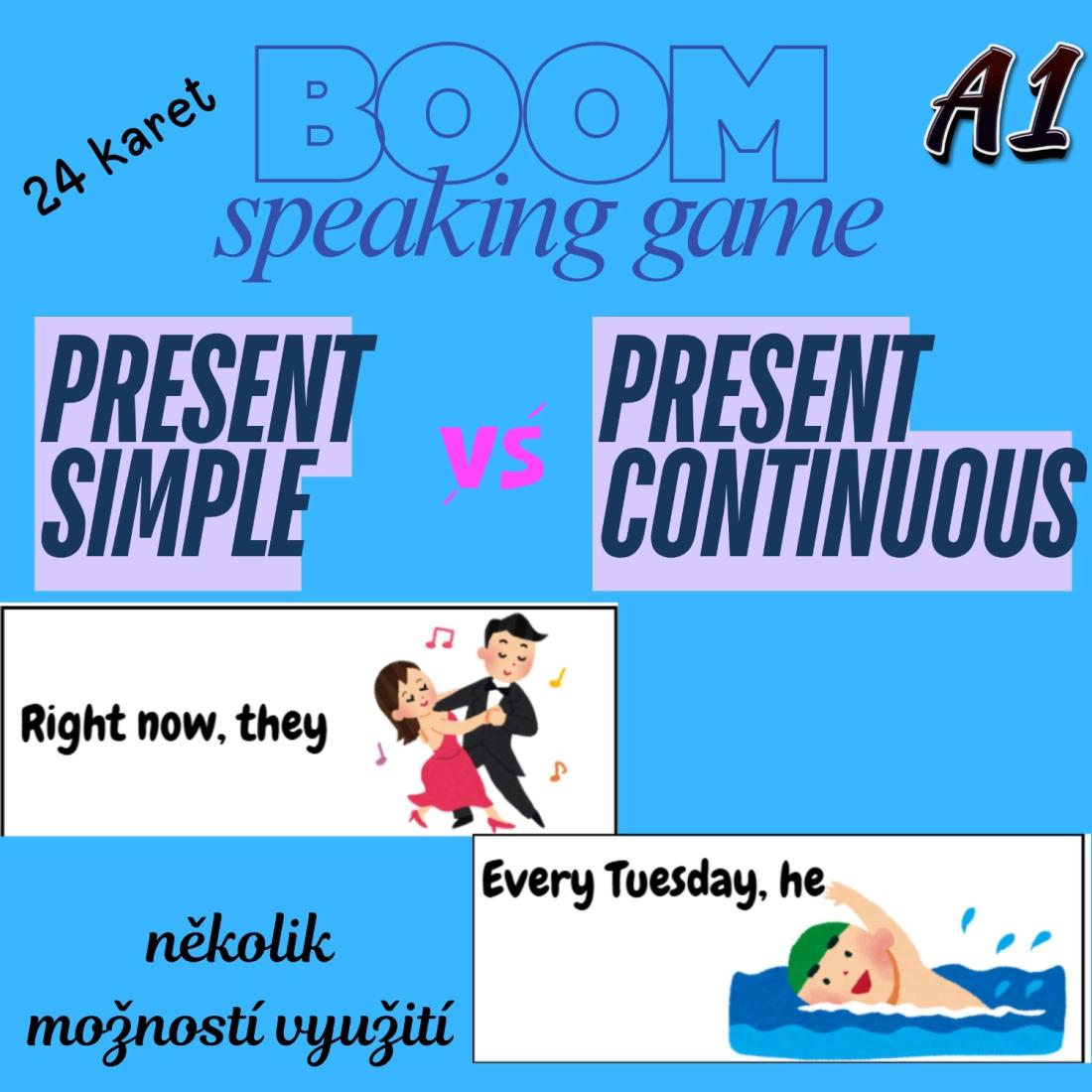 Present simple x Present continuous - boom game, speaking activity ...