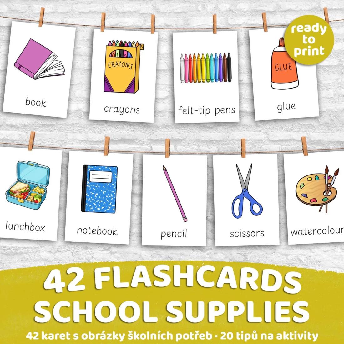 FLASHCARDS SCHOOL SUPPLIES | Karty a 20 aktivit do výuky | Učitelnice