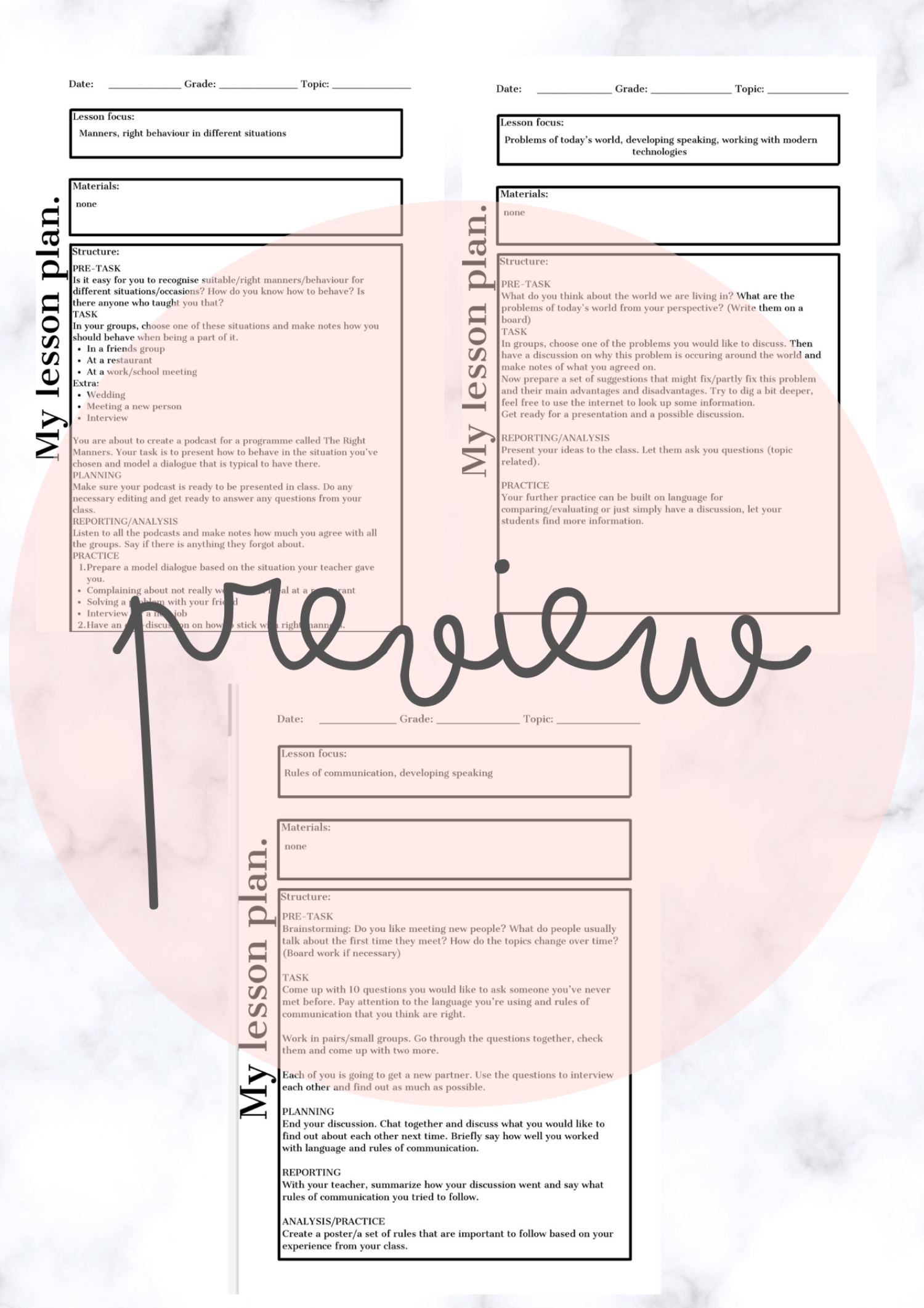 Task-based learning | Set of 3 lesson plans | Developing speaking ...