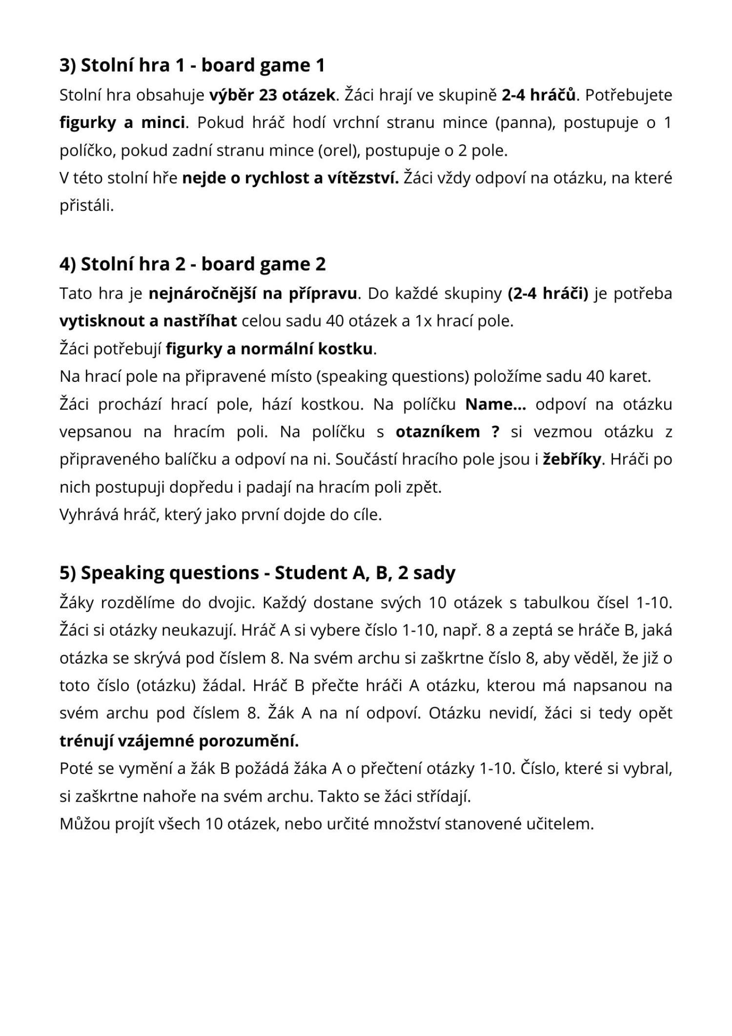 Speaking questions - level A1 | Učitelnice