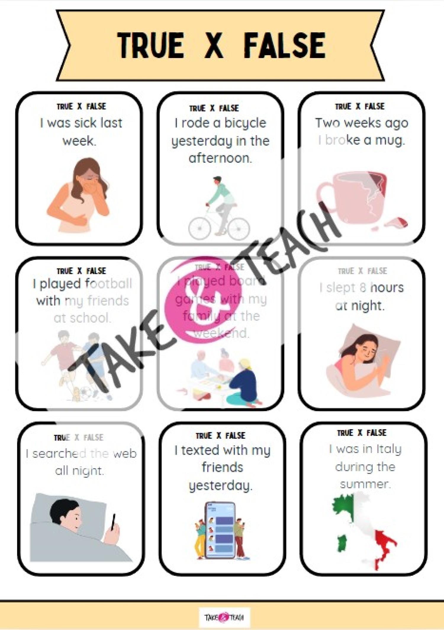 SPEAKING AND READING CARDS - PAST SIMPLE, TRUE or FALSE | Učitelnice