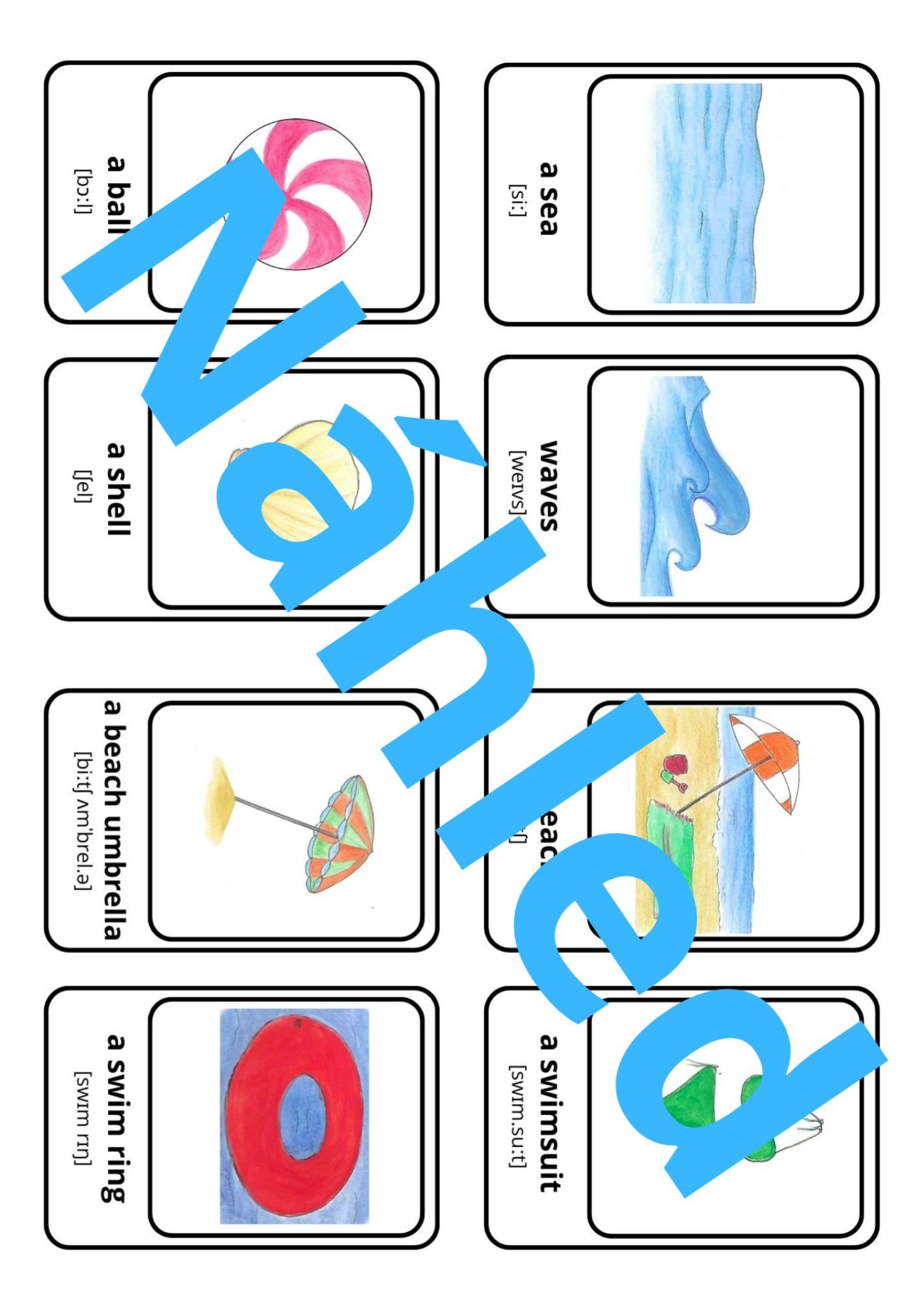 Léto na pláži - summer on the beach flashcards a spojovačky | Učitelnice